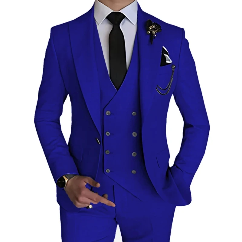 Fashion New Men Boutique Business Solid Color Wedding Suit Coat Pants Vest 3Pcs Set Dress Blazers Jacket Trousers Men's clothing
