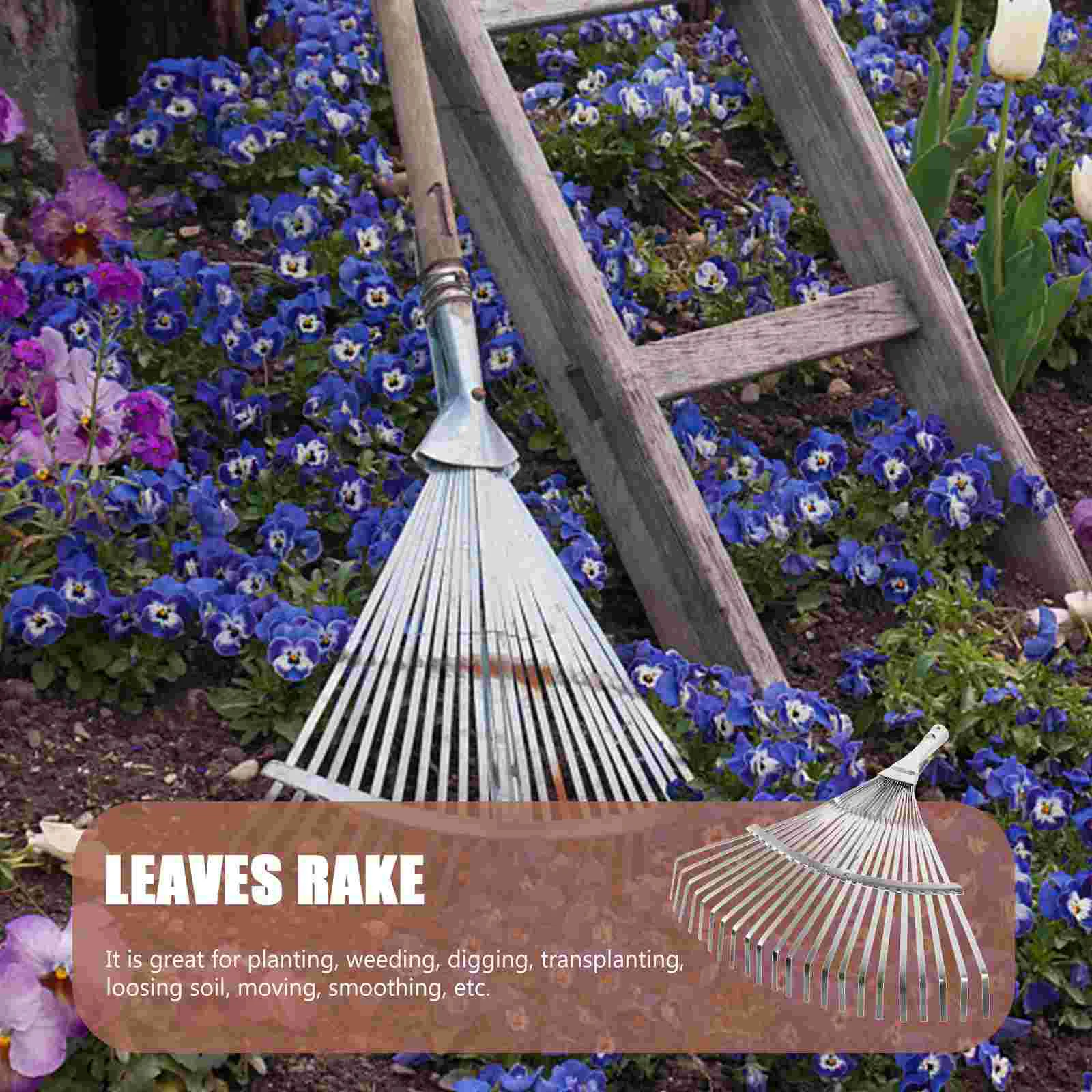 Stainless Steel Telescopic Handle Leaf Rake Durable Metal Garden Tools Expandable Wire Rakes For Lawn Yard Gardening Leaves Rake