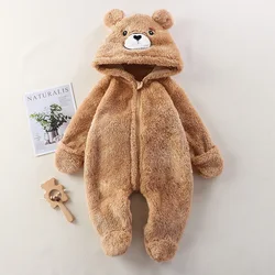 Cozy Plush Baby Jumpsuit with Cartoon Hood - 80cm(9-12M) (Khaki)
