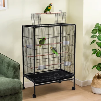 Tieker Metal Open Top Game Bird Cage with Wheels Bird House Cockatiel Multi-Purpose Pet Cage Bird Cage, 45cmW x 63.5cmD x 94cmH