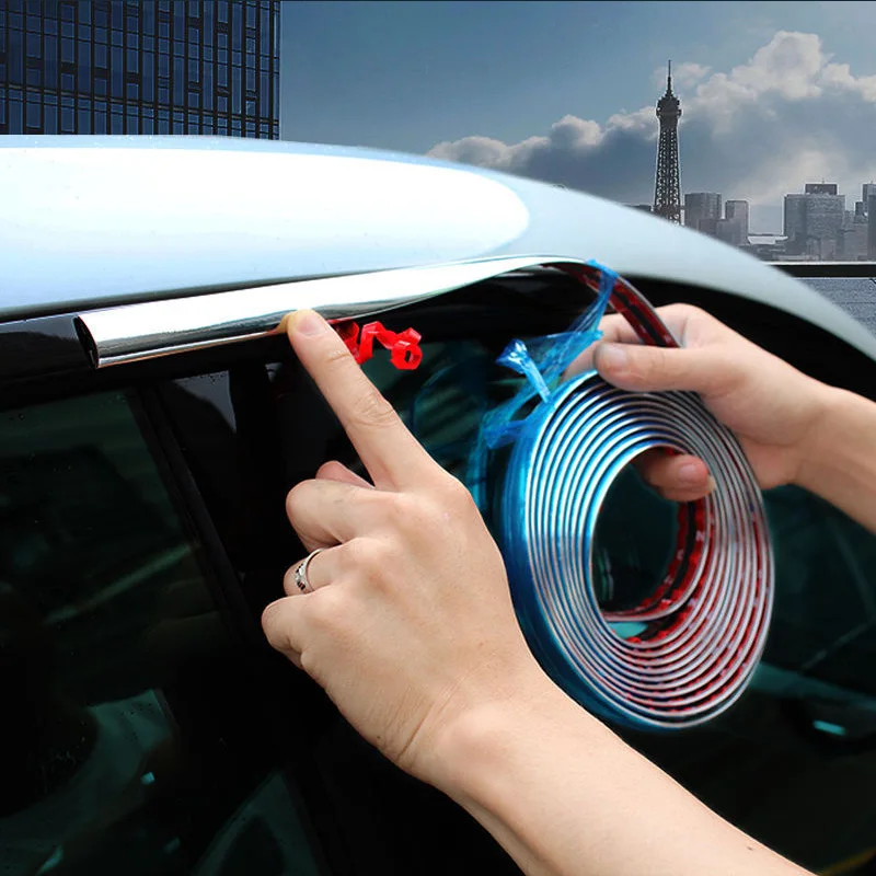 Car Window Trim Stickers Car Window Trim Car Window Protector Strip Car Bumper Accessories Blue Film Car Window Chrome Bright Strip Front Bumper Anti-Collision Strip Body Frame Body Modification Medium Mesh Trim