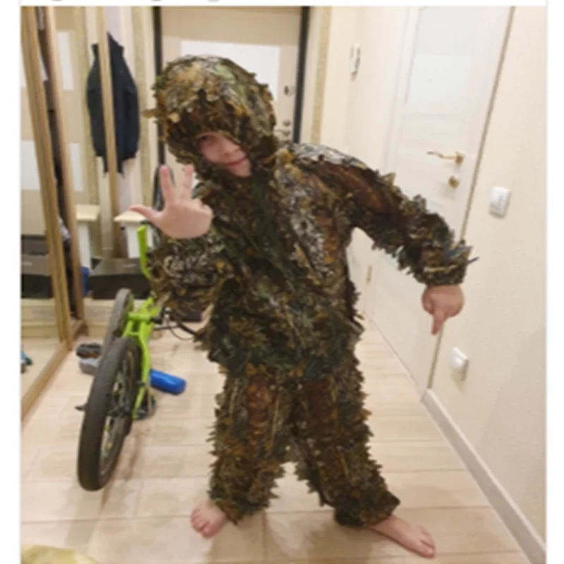 Children's new 3D leaf camouflage suit Geely suit Bird watching Shooting camouflage Hunting clothes and pants