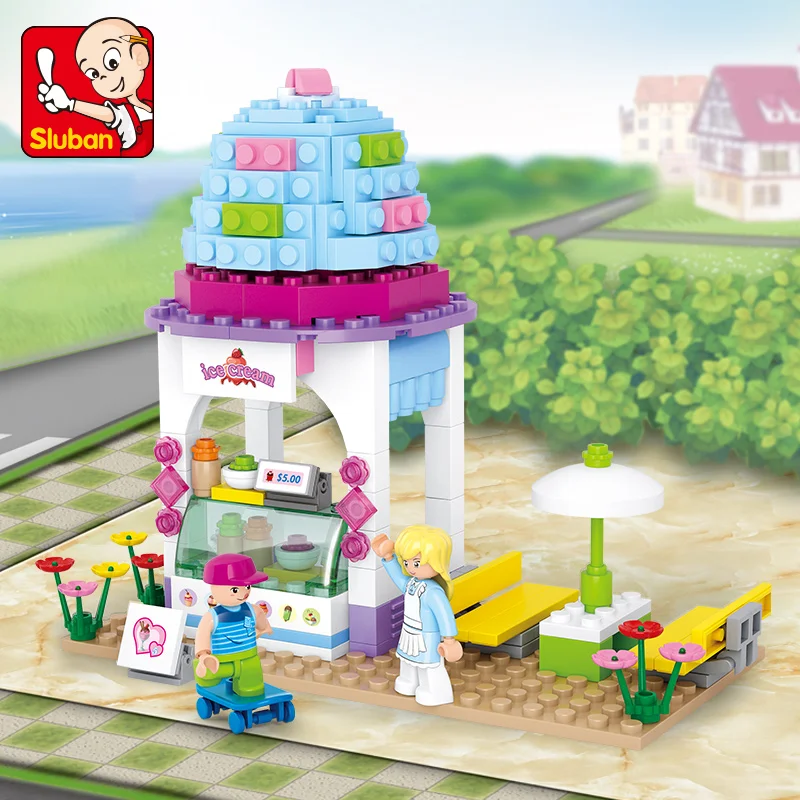 

Конструктор Sluban Игрушки для девочек Dream Pink B0525 дом для мороженого 205 шт. кирпичи фруктовый магазин совместим с ведущими брендами