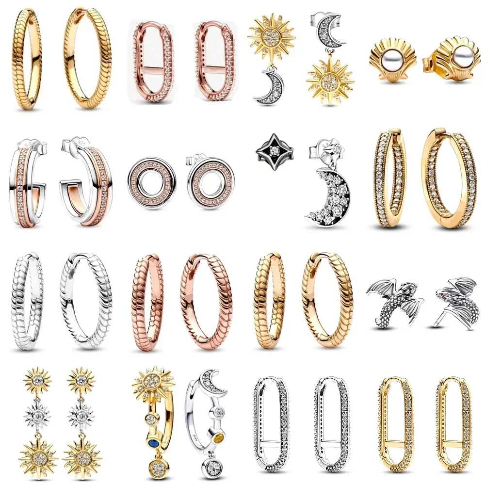 

NEW 100% 925 Sterling Silver Summer Collection Snake Chain Pattern Hoop Earring Fit DIY Women Fashion Original Jewelry Gift