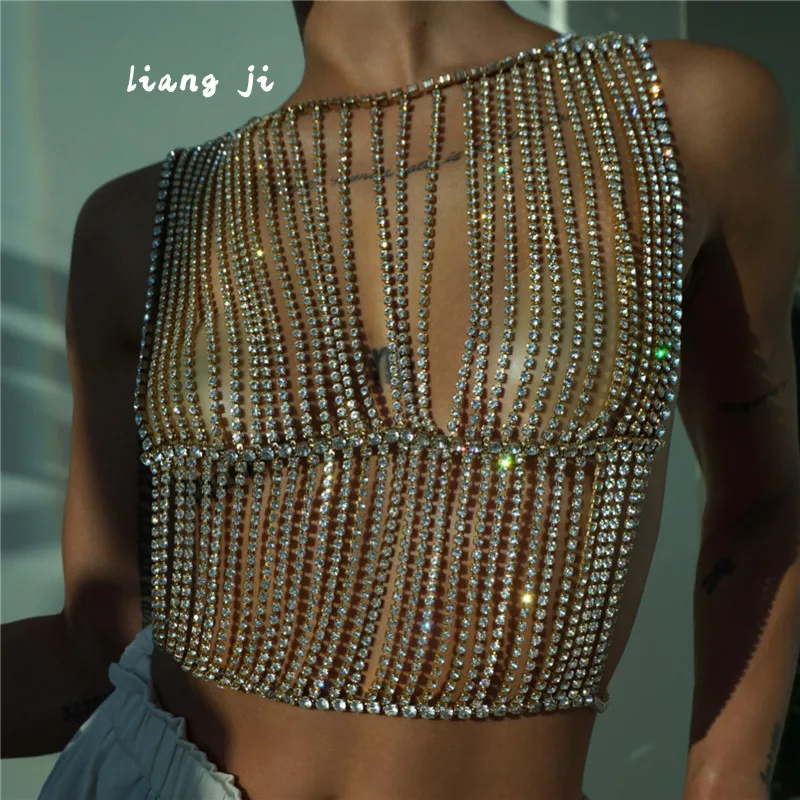 

Body Chain Luxury Full Rhinestone Sexy Bra Top Ladies Night Club Party Sparkling Crystal Chest Chain Fine Jewelry Accessories