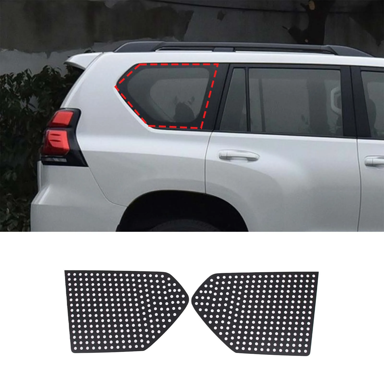 

For Toyota Land Cruiser Prado 150 2010-2023 Aluminum Alloy Black Car Rear Triangle Window Honeycomb Panel Sticker Accessories