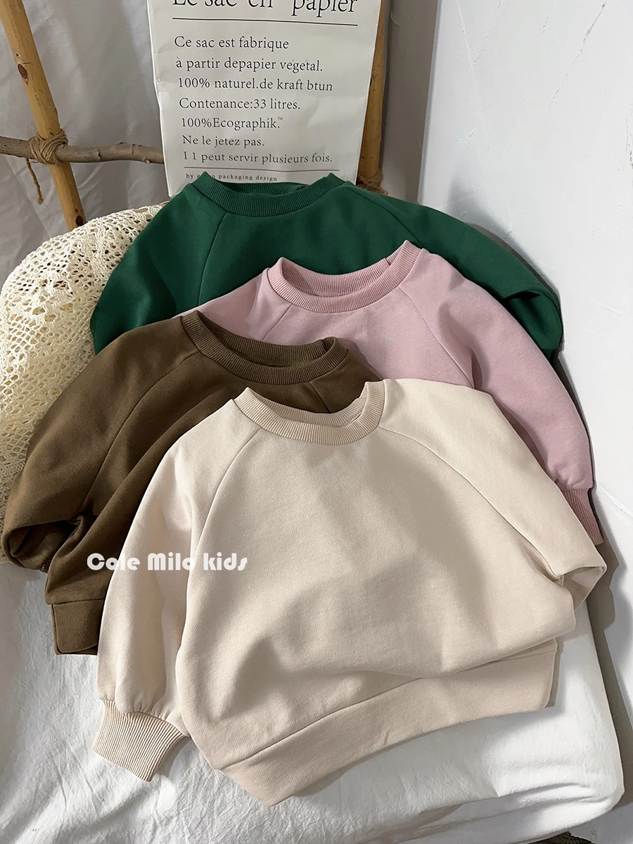 

Hoodie Forest New Spring Autumn Boys Girls Tops Korean Pure Cotton Baby Solid Childrens Clothing 2023 Simple Loose