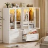 Armoire Wardrobe Closet Door and Drawers, Bedroom Closet Wardrobe Cabinet with Hanging Rod, Lighted Freestanding Armoire 1