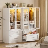 Armoire Wardrobe Closet Door and Drawers, Bedroom Closet Wardrobe Cabinet with Hanging Rod, Lighted Freestanding Armoire 1