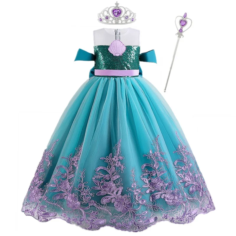 Little Mermaid Princess Costume Girls 4-10 Yrs Halloween Carnival Party Cosplay