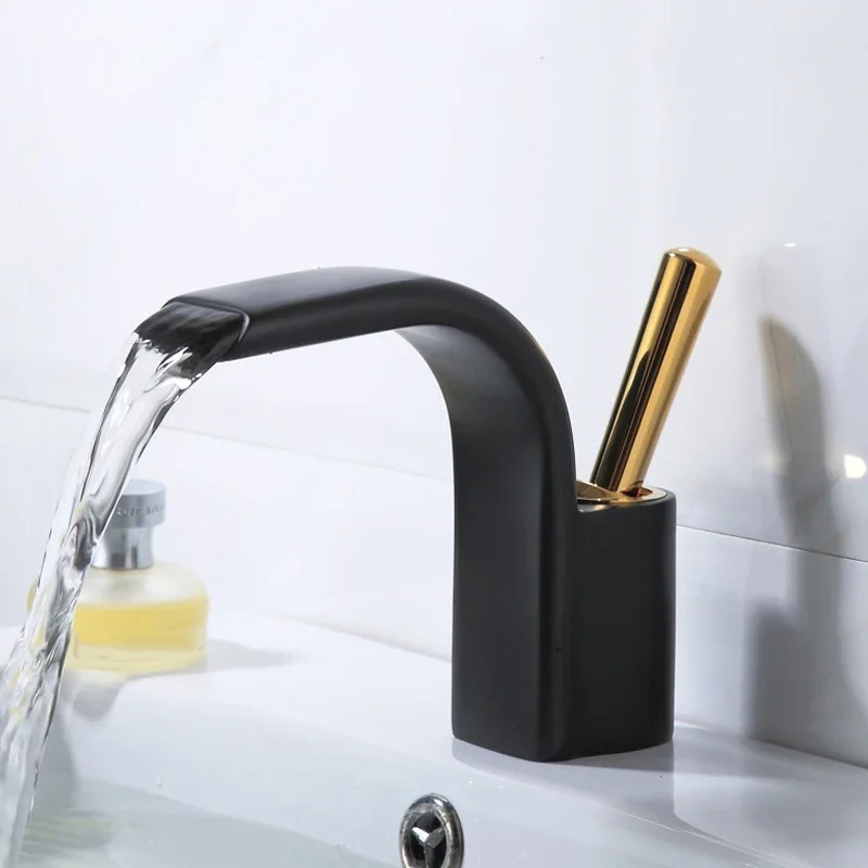

Fashion Wash Basin Sink Faucet Hot and Cold Waterfall Bathroom Faucet Deck-mounted Faucet Brass Single Handle Single Hole Taps