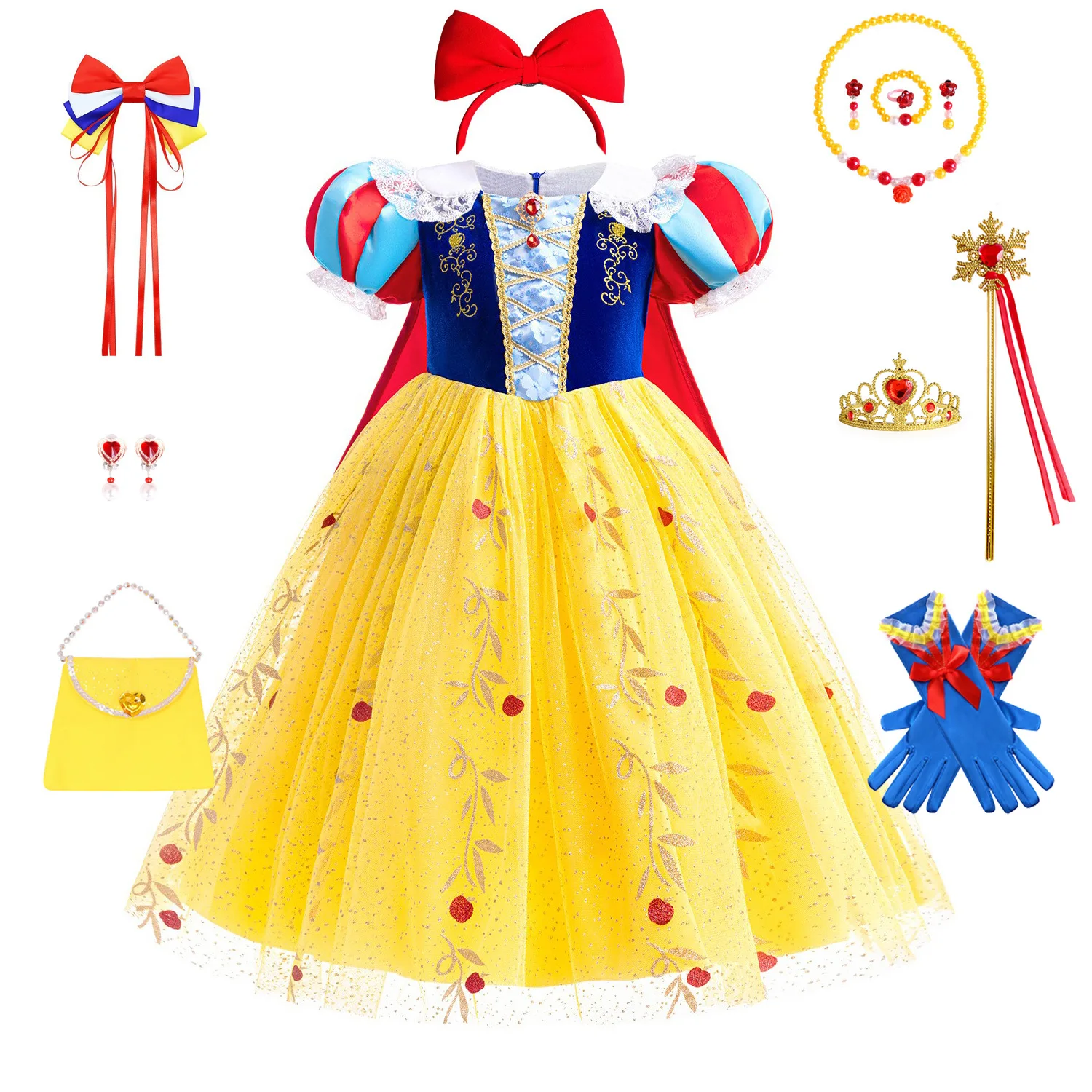 Little Girls Blue-Yellow Princess Snow White Birthday Party Cosplay Halloween Dress Girls Carvinal Holiday Dress halloween costume baby girl tutu dress