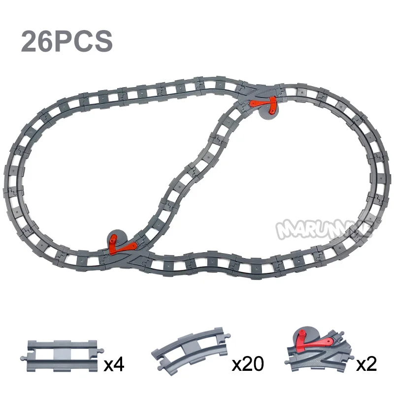 8PCS Block Train Track Set with Railway Switch and Crossover Parts - Big Size Building Bricks Accessories