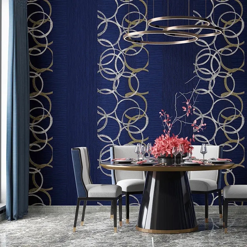 

Modern Geometry Wallpaper Dark Blue Creative Stripped Circle Wall Paper for Living Room Bedroom Home Decoration 2024