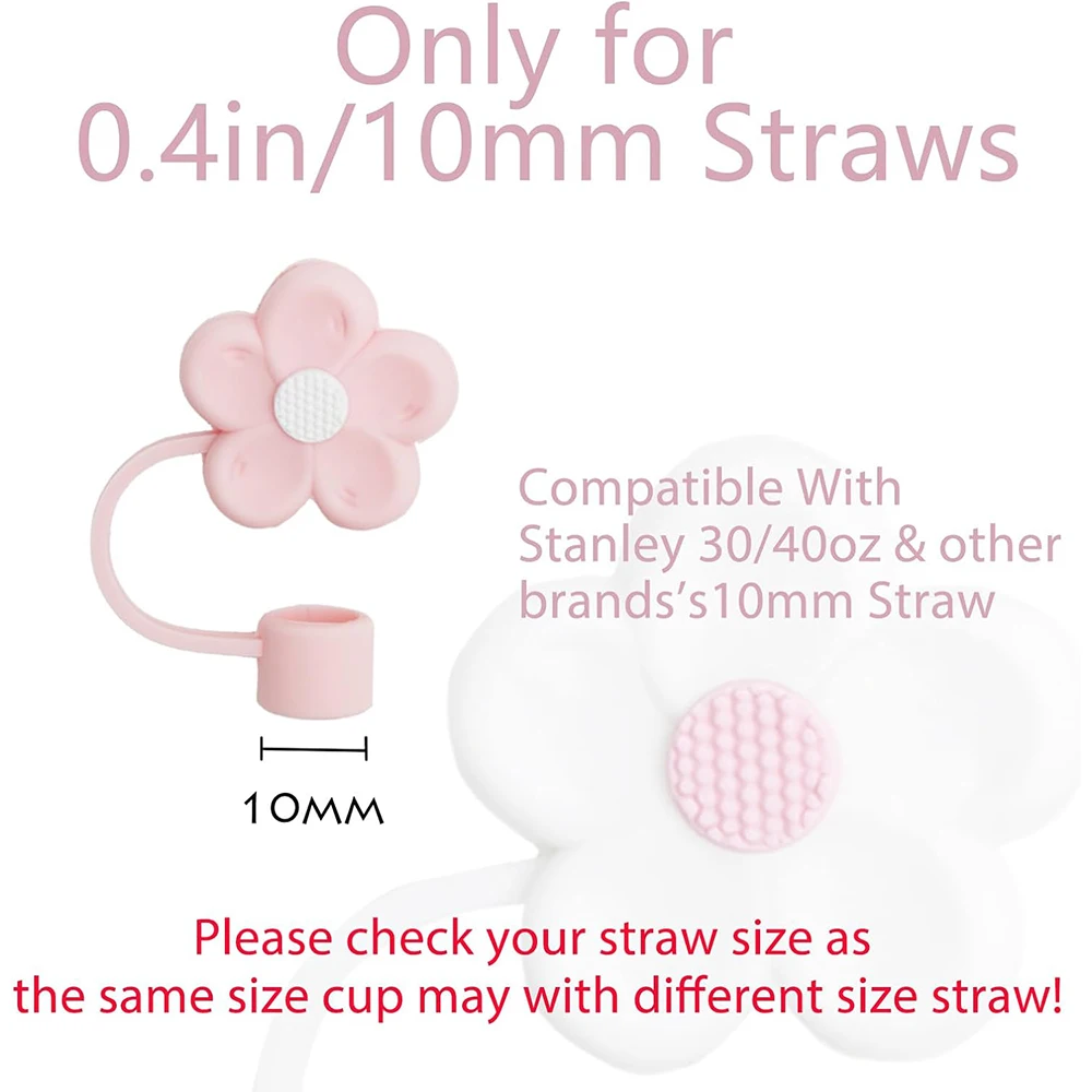 Straw Covers Straw Cover for Stanley Cup Cute Straw Topper Compatible with 30&40Oz Tumbler with Handle 10mm/0.4in Silicone Flower Cover
