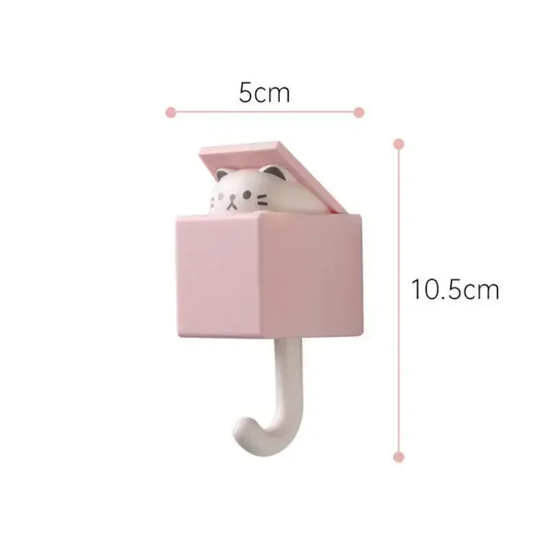 1/6pcs Cute Wall Hooks Key Holder Door Hanging Plastic Self Adhesive Wall Hanger Cartoon Cat Shape Hook For Kids Room Home Decor 6