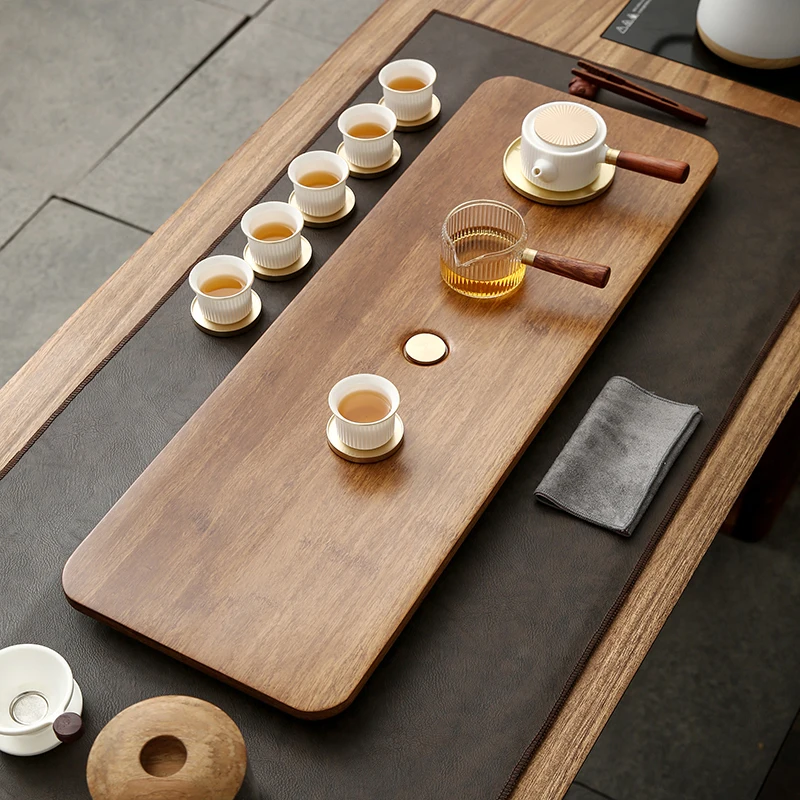 

Kitchen Wooden Serving Tea Tray Valet Desk Rectangle Pu Erh Tea Tray Water Absorbed Plateau Luxe Office Accessories YY50TT