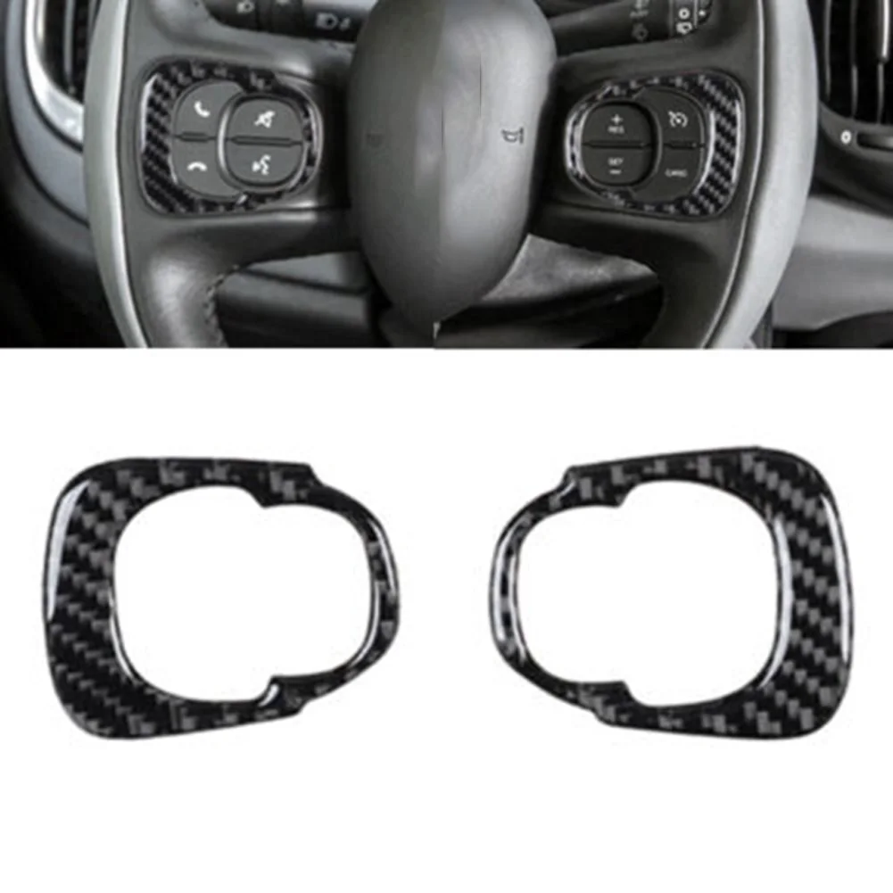 

2Pcs For Fiat 500L 2014-2017 Carbon Fiber Black Car Steering Wheel Button Panel Trim Cover Accessories For Vehicles