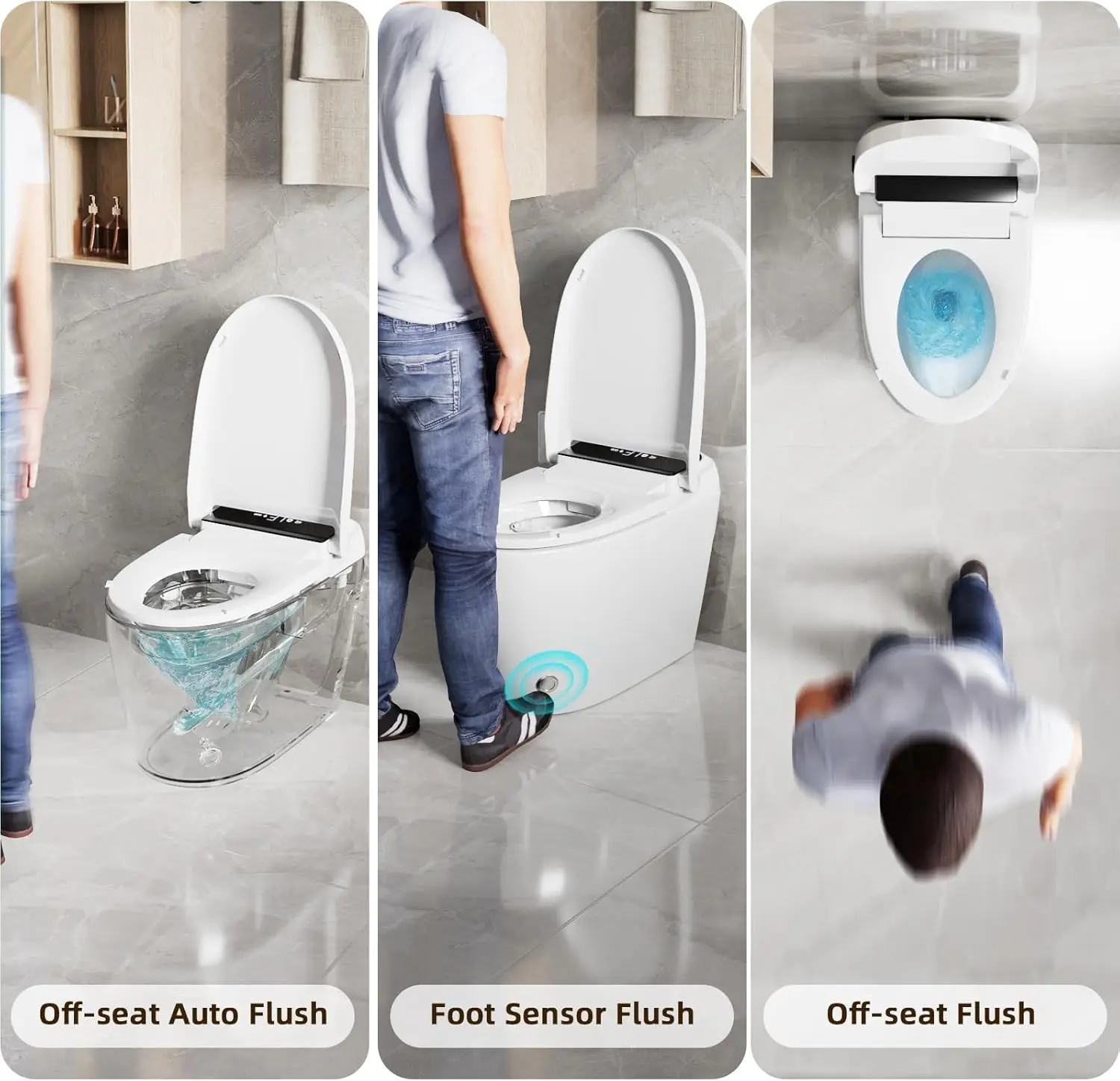 Tankless Smart Bidet Toilet Large Screen with Elongated Seat Toilet with Built in Bidet Heated Toilet Seat Warm Bidet Auto Open 3