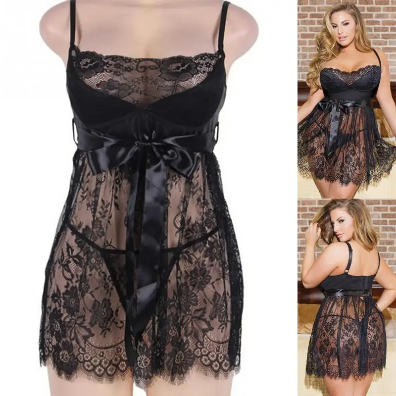 Plus Size 3XL 4XL 5XL Porn Sexy Lingerie Dress Women Hot Erotic Lace Hollow-out Sleepwear Sexy Babydoll Underwear Sex Costumes