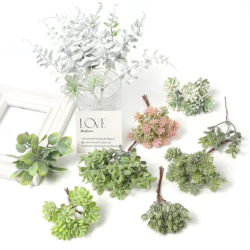 

Green Artificial Plant Mini Bouquet For Home Decor Garden Christmas Wedding Decoration Fake Flower Garland Ornaments Accessories