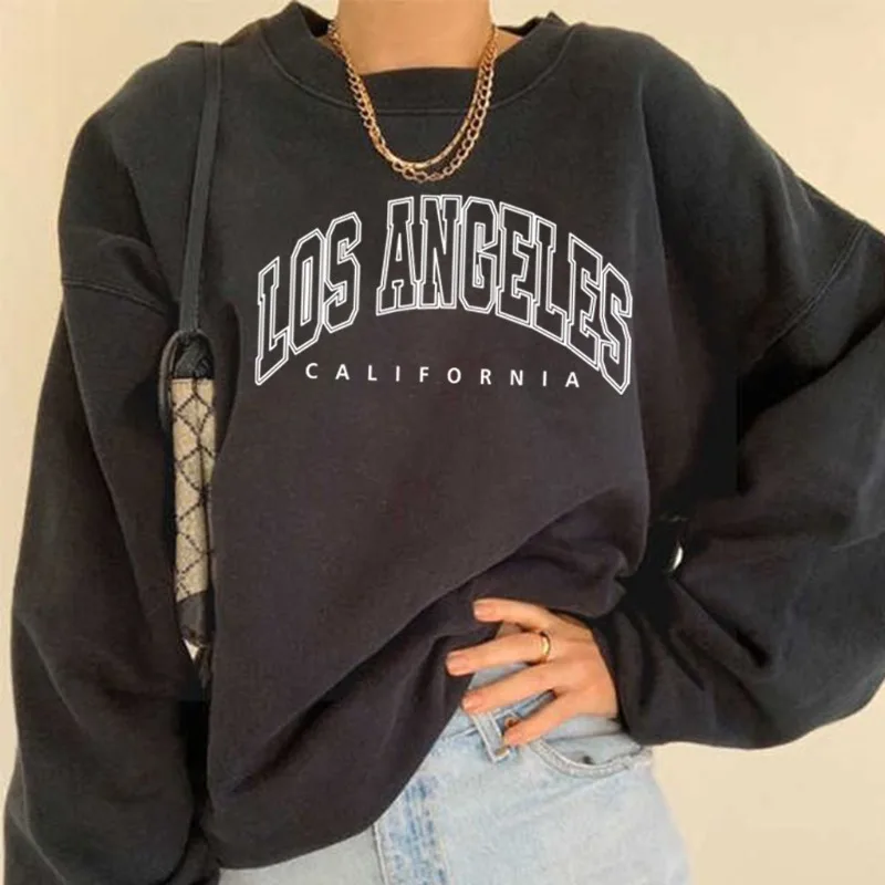 

European and American Autumn Fashion Letter Print Pullover Off-shoulder Large Size Loose Round Neck Fleece Sweater Women