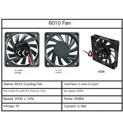 Compact Silent DC Cooling Fan - 5V 2 - Pin (Various Sizes Available) (Black)