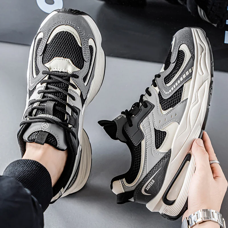 Thick-soled Height-increasing Men's Color-matched Fashionable Versatile All-season High-quality Original Leather Running Shoes 1