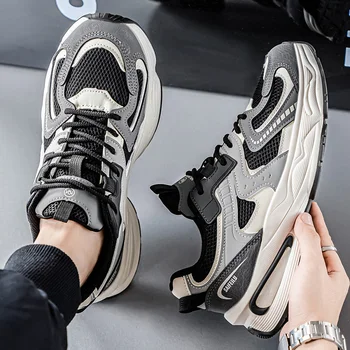 Thick-soled Height-increasing Men's Color-matched Fashionable Versatile All-season High-quality Original Leather Running Shoes 1