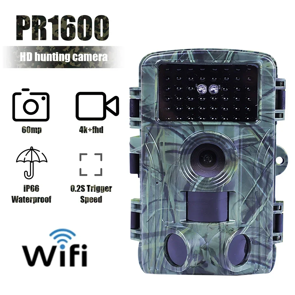 Caméra de chasse 60MP 4K/8K WiFi avec vision nocturne infrarouge - Détection de mouvement étanche