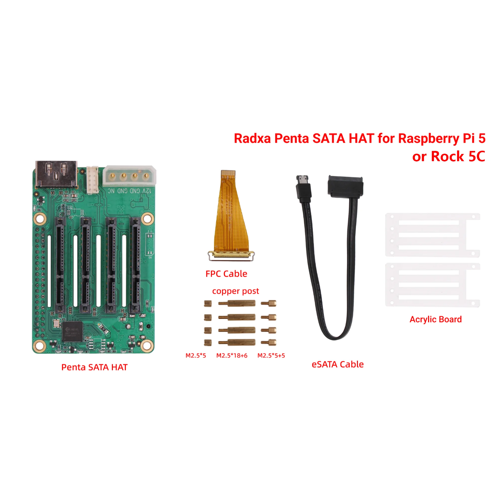 Penta SATA HAT TOP Board Optional For Raspberry pi 5 With Extension IP 0.91OLED and Cooling Fan