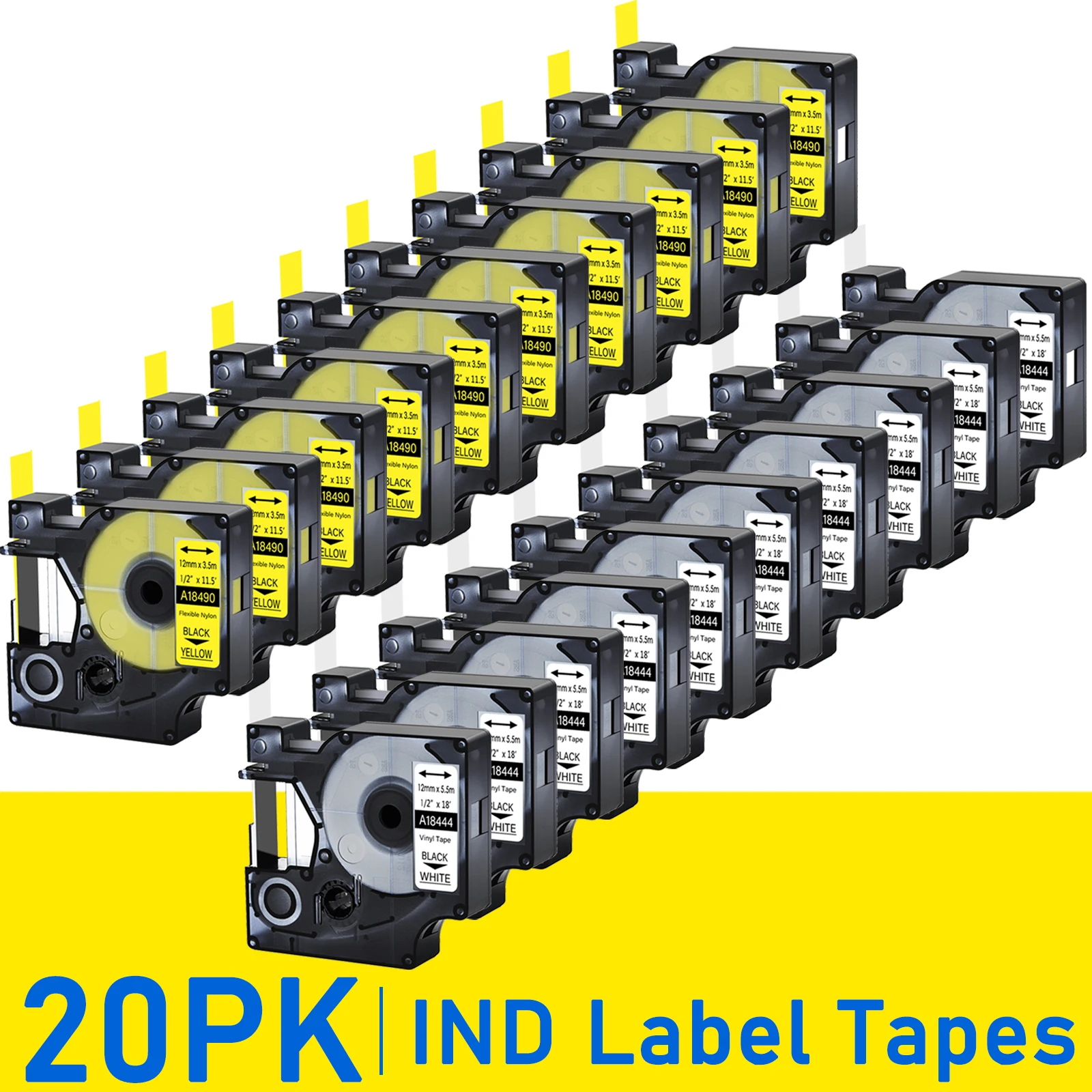 Dymo Rhino 5200 라벨 프린터용 비닐 영구 폴리에스테르 테이프, 유연한 ..