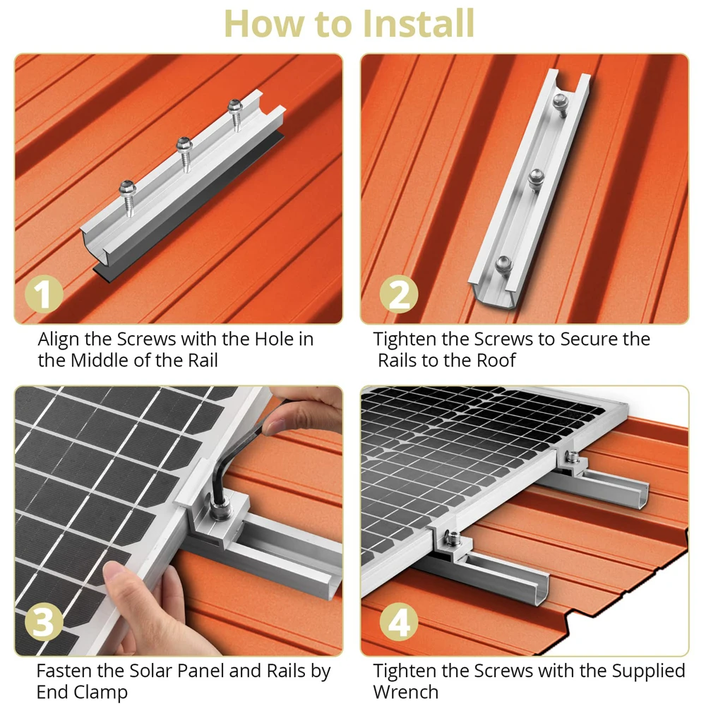 TEOV PV Kit Fissaggio Per Pannelli Solari Su Tetto In Tegole - Guida 30 Cm E Ganci In Acciaio Inox Per 1 Modulo Fotovoltaico