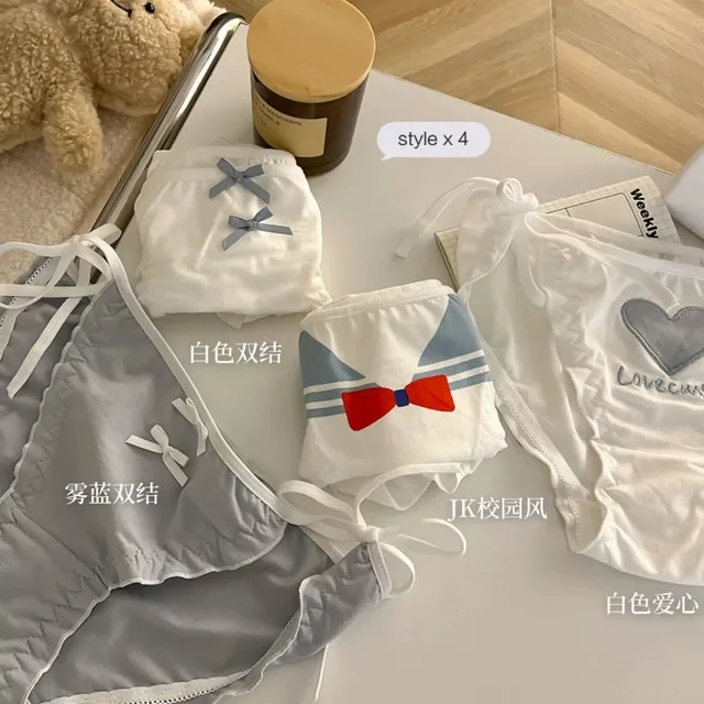 Sous-vêtements en coton pour femmes, culotte Sexy à lacets, Lolita Lori Kawaii, nœud papillon, cœur mignon, slip à nouer doux et respirant, Lingerie 1