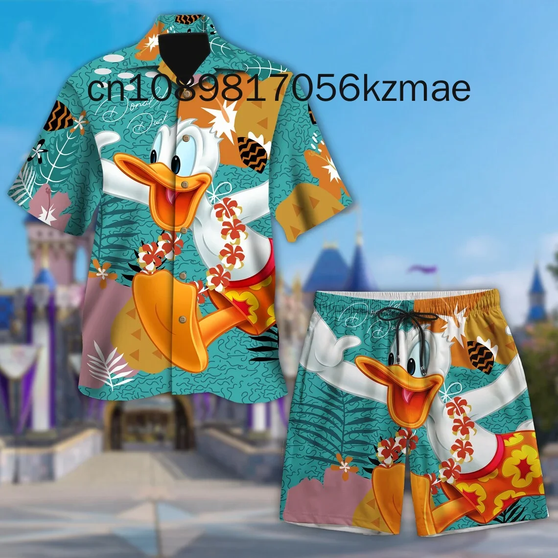 Disney Donald Duck Summer Hawaii Shirt Shorts Set Casual Beach Vacation Short Sleeve Set Disney Beach Shorts Retro Button Shirt 2