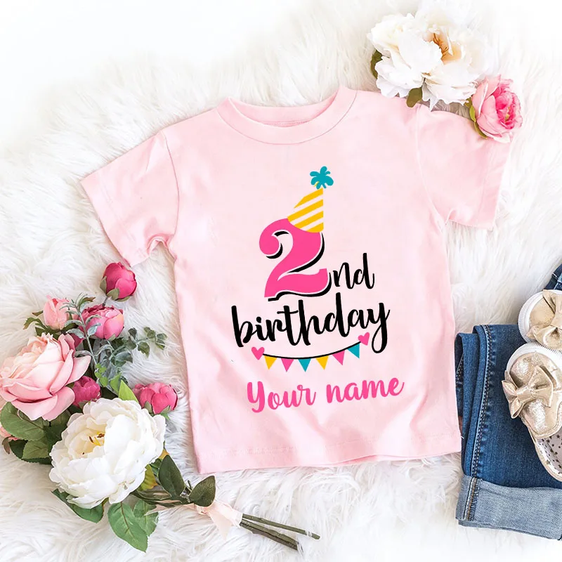 Personalized Girl Birthday Cartoon T Shirt for Girls Tshirt Number 1 2 3 4 5 6 7 8 Graphic Kids Clothes Birthday Party Outfits 6