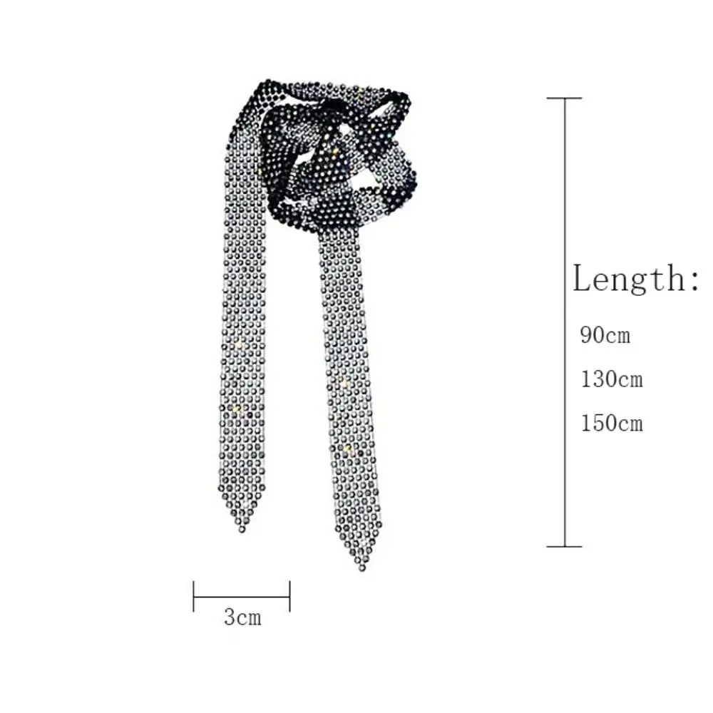 Leichte 90/130/150 cm Strass-Krawatte, schwarz/weiß, lange Krawatte, glänzend, exquisit, schillernde, verzierte Krawatte, Unisex – Detail 1