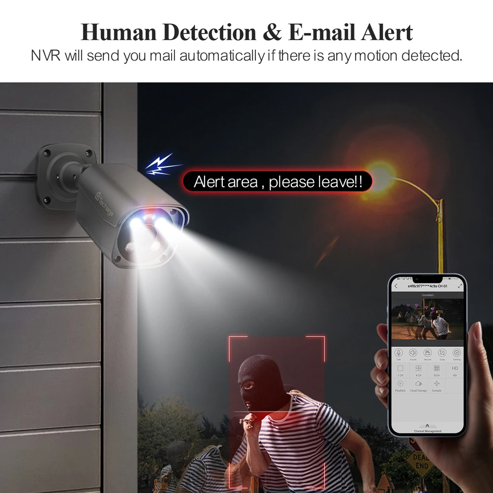 Techage-sistema de cámaras de vigilancia, Kit de detección humana, luz roja, alarma, P2P, vídeo, Audio, CCTV, H.265, 8 canales, PoE, NVR, 4K, 8MP