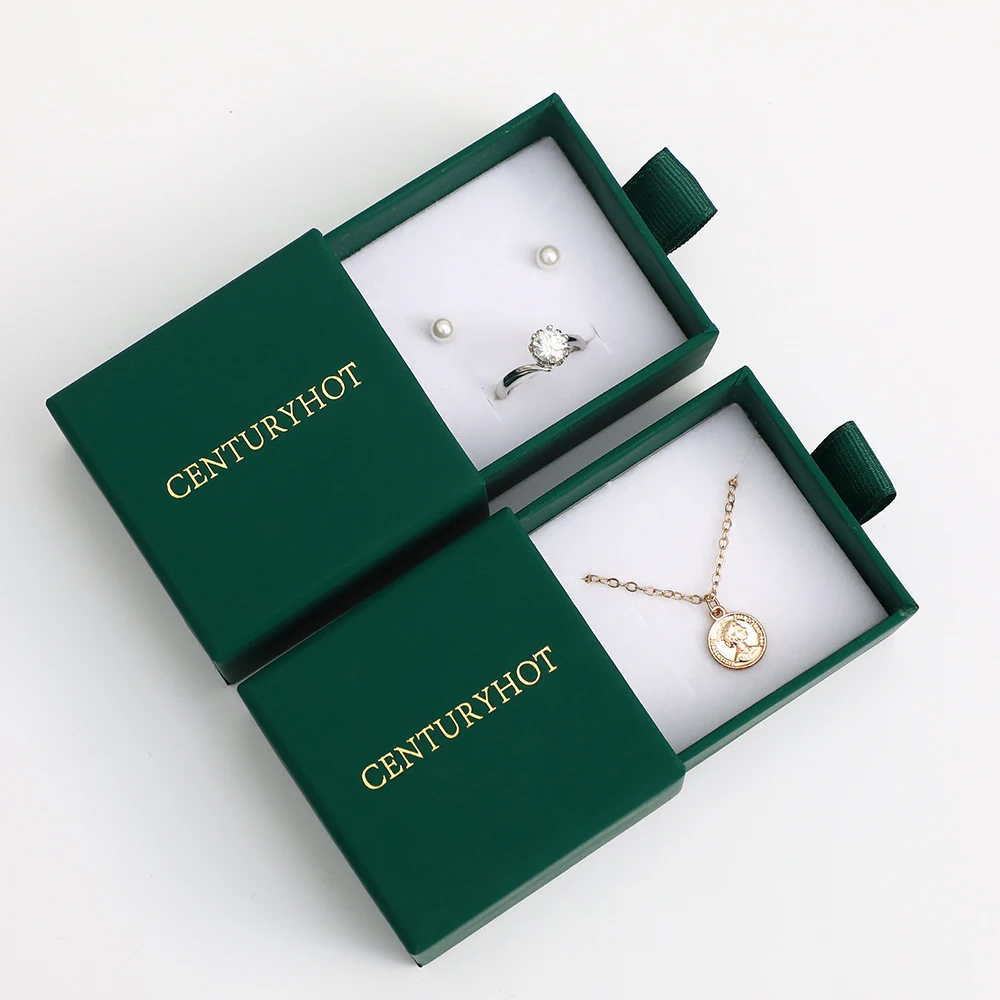 

6x6x3.5cm Dark green color Cardboard Jewelry Box High Quality Krafty Paper Handmade Package Drawer Boxes With Custom Logo