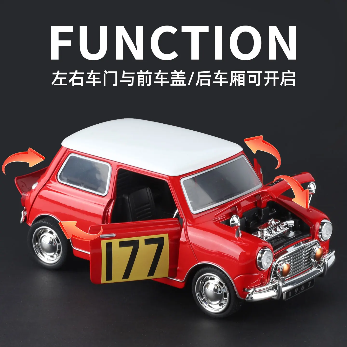 1:32 BMW 모리스 미니 쿠퍼 1967 클래식 레이싱 합금 금속 다이캐스트 모델 자동차 데스크탑 디스플레이 소장 장식 휴일 선물