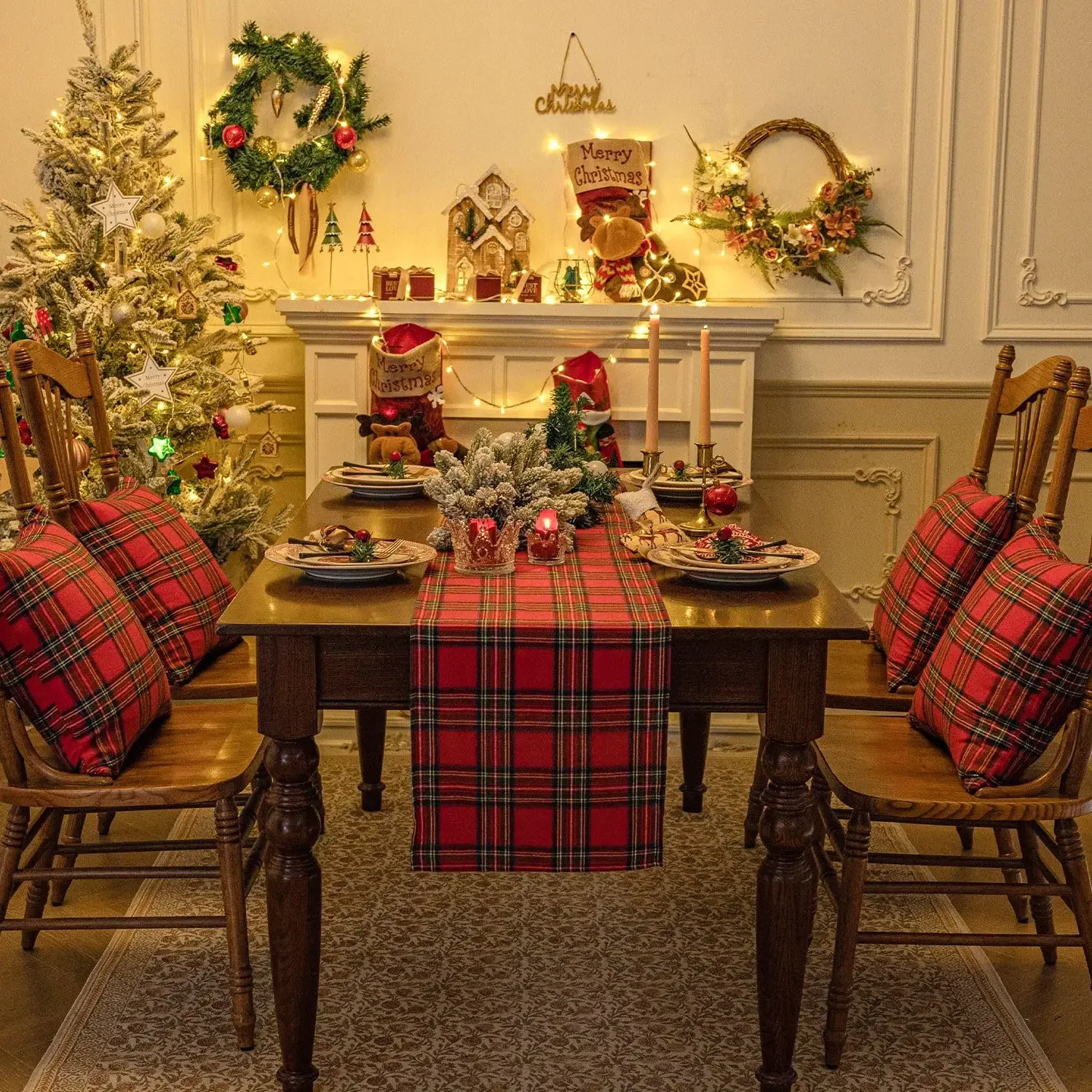 Description Picture 6 of itemChristmas Table Runner Scottish Tartan Plaid Home Dinning Table Decoration Tablecloth For Festival Christmas Party Table Cover