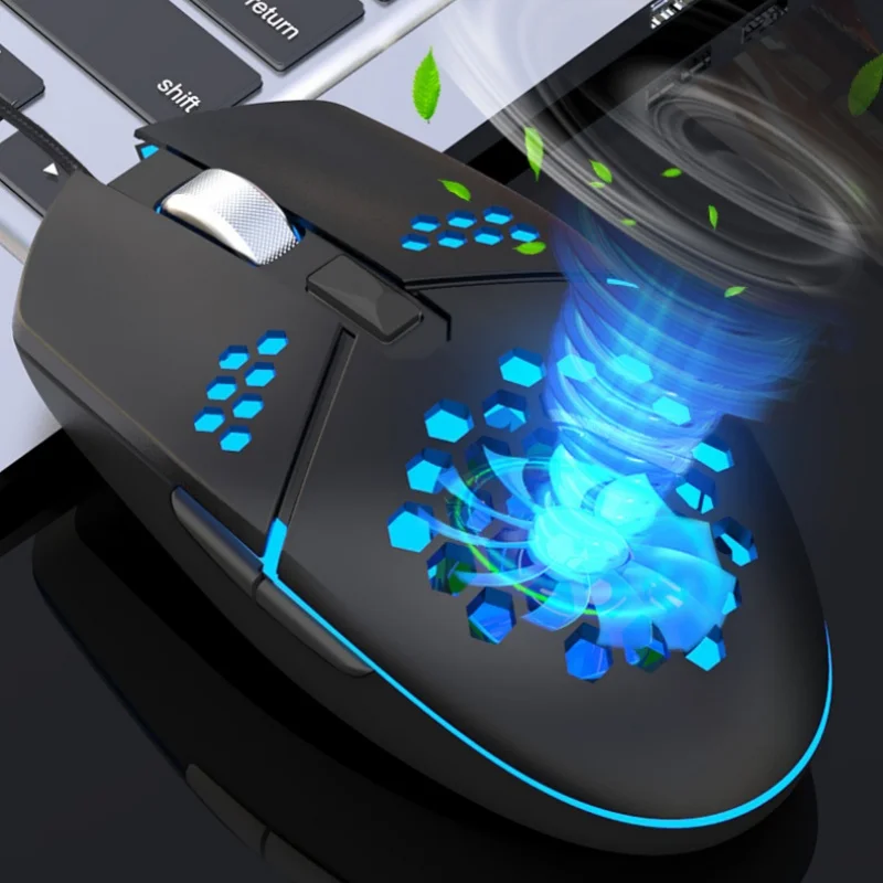 E-Sports Gaming Wired Mouse 6 Key 8000dpi Lightweight Design Rgb Lighting Fan Cooling Tablet Laptop Accessories Office Game