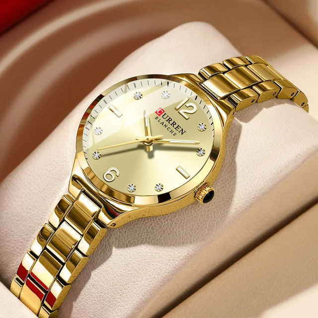CURREN Luxury Brand Watches for Women Simple Dress Quartz Stainless Steel Wristwatch with Luminous Hands Ladies Clock