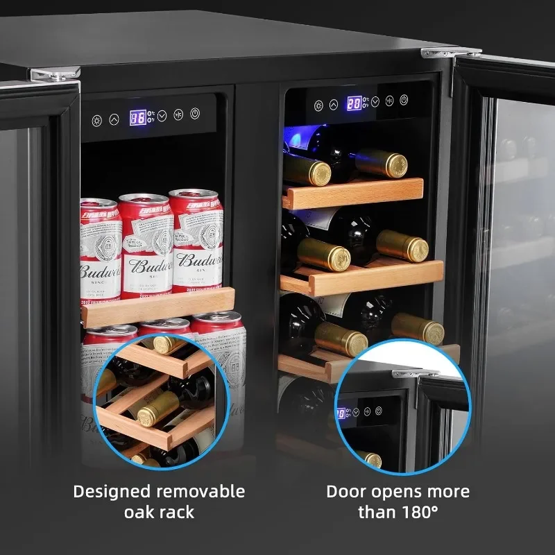 Wine Cooler Beverage Refrigerator 24 inch 20 Bottles & 88 Cans Beverage Fridge Dual Zone Wine Cooler Under Counter Lockable
