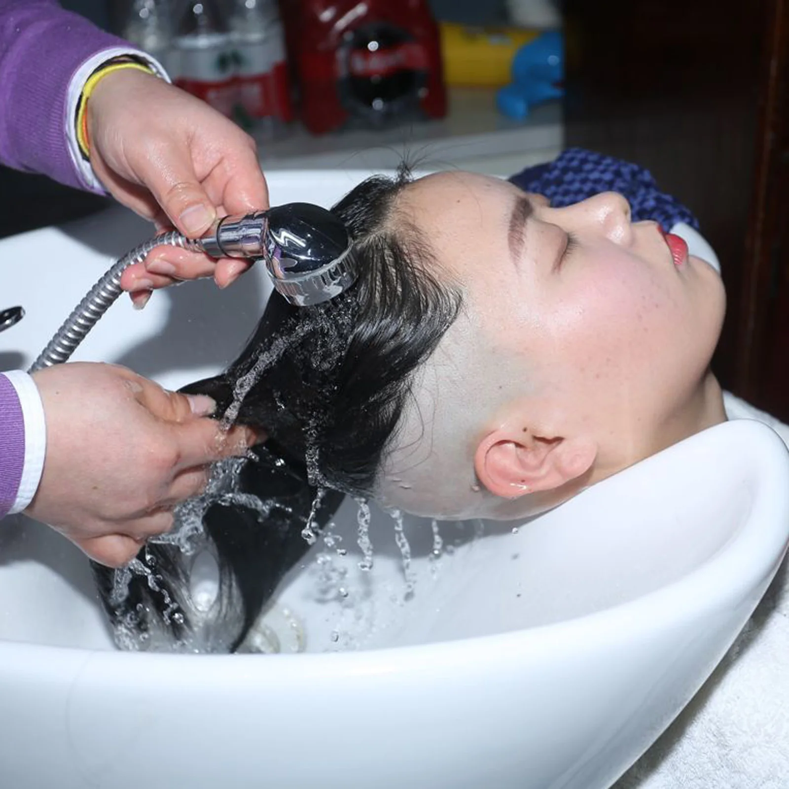 Mixer Tap Bath Sink Faucet Shower Head Spray Hose Push On Washing Hairdresser For Barber Shop Salon Shampoo Accessories 4