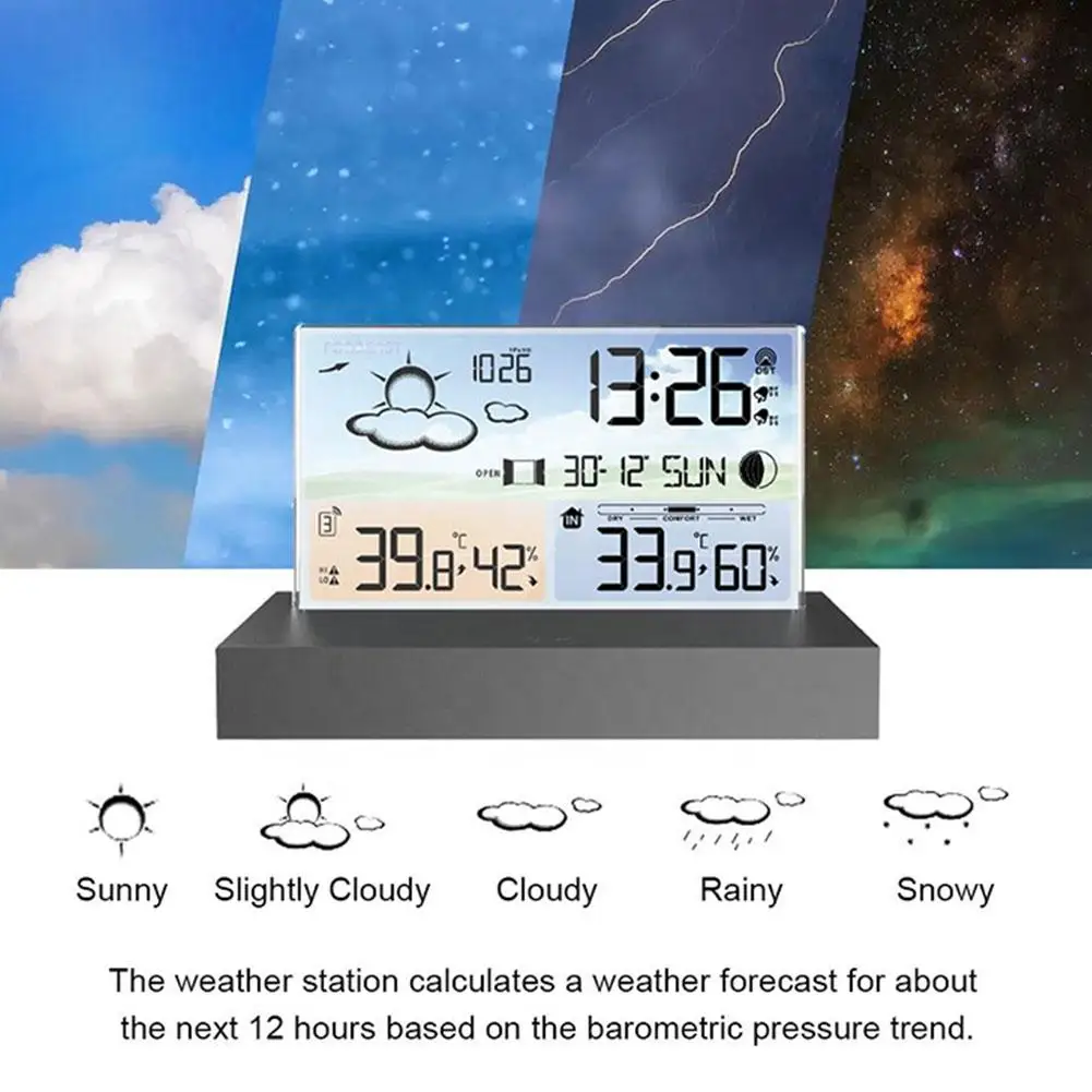 

Прозрачная Метеостанция со стеклянным цветным экраном, термометр, гигрометр, цифровой монитор влажности, прогноз погоды, температура Y2C3