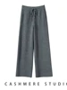 100% Cashmere High Waist Wide Leg Pants For Women Winter Thick Warm Solid Trousers Belt Casual Basic Pants Korean Popular Tops 3