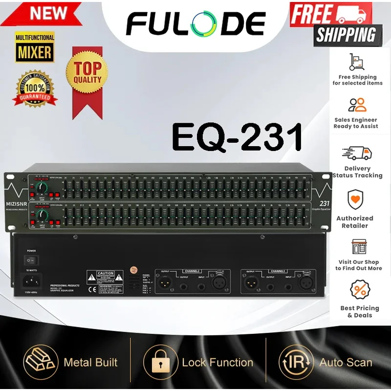 Fuluode 31밴드 스테레오 이퀄라이저, 홈 오디오용 듀얼 채널 전문 DJ 이퀄라이저, XLR 1/4인치 TRS 언밸런스드 입력 및 출력