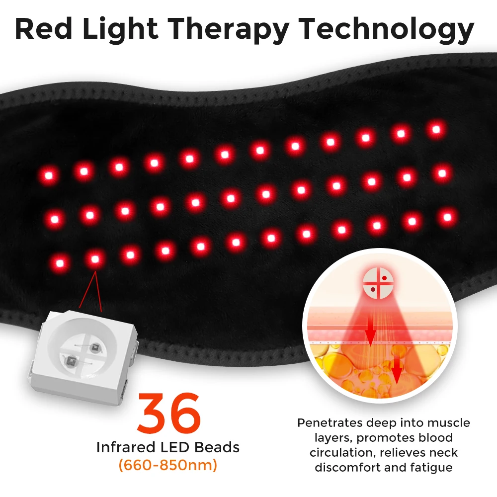 Cordless Heated Neck Wrap Electric Vibration Heating Massage Pad Red Light Cervi