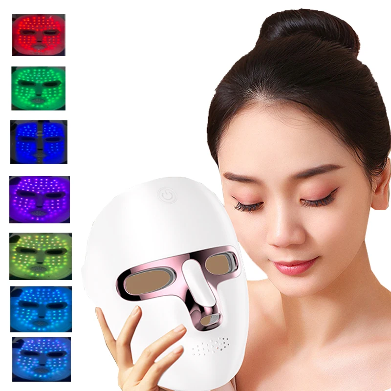7 colors led facial mask photon therapy skin care for face acne reduction led face neck mask
